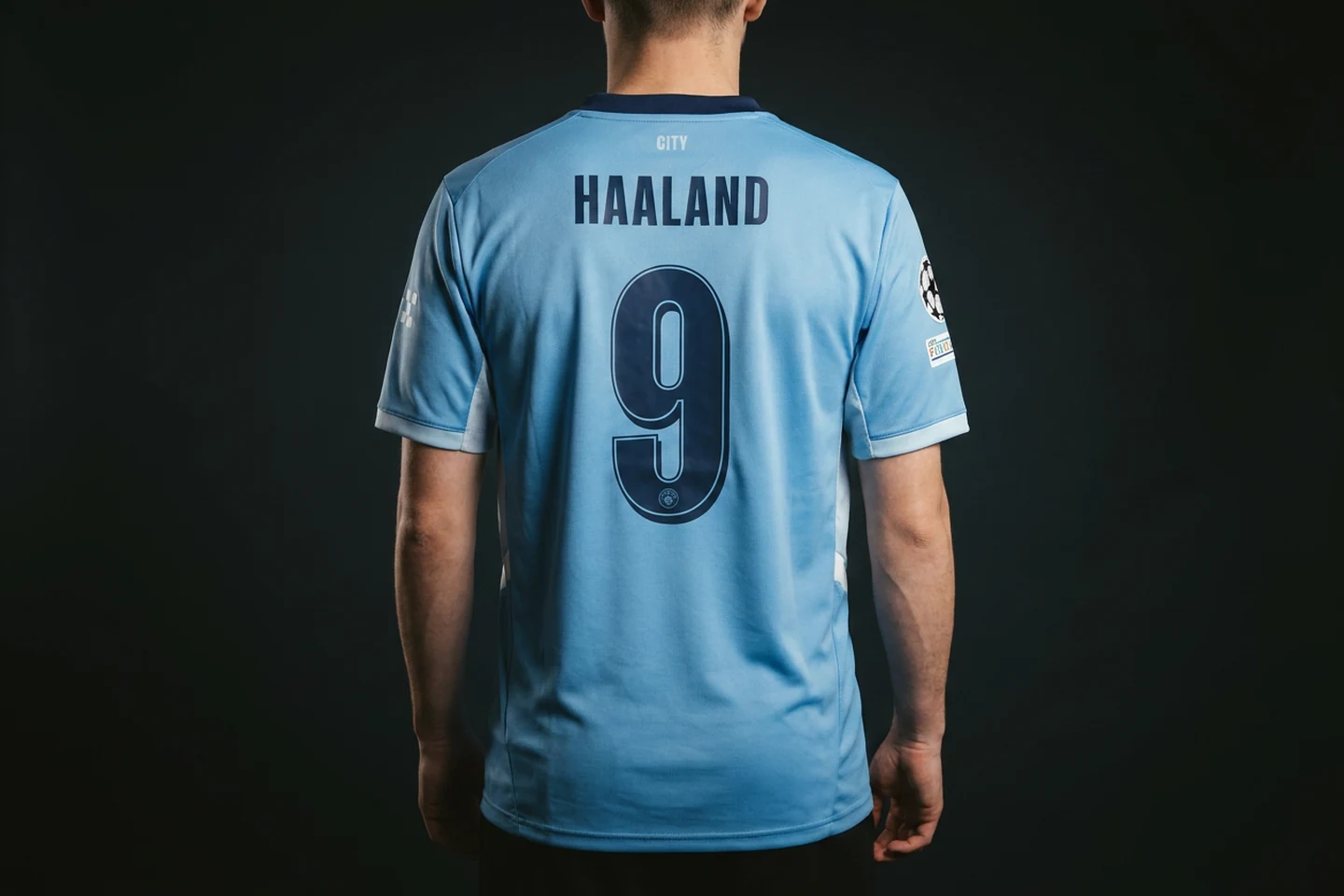 Erling Haaland shirt with printed name and number, back view
